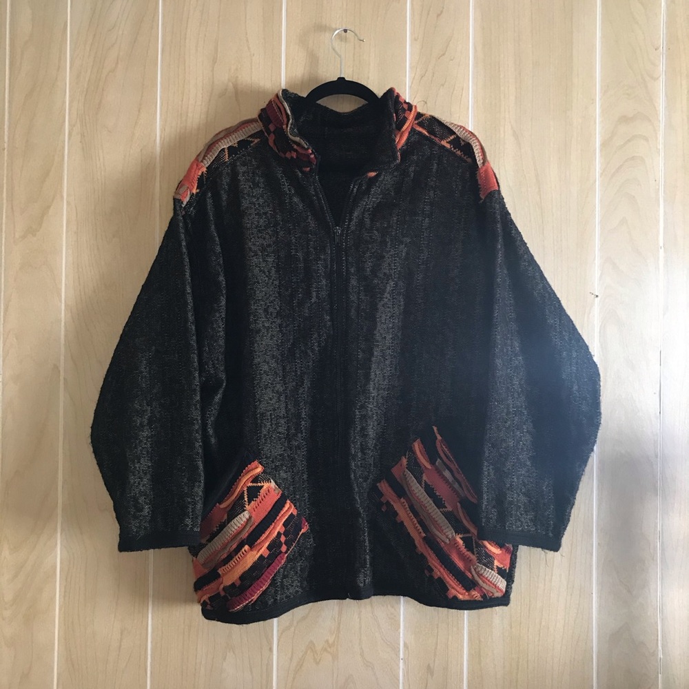 Abstract XL Zip Up Layered Knit Pockets Jacket